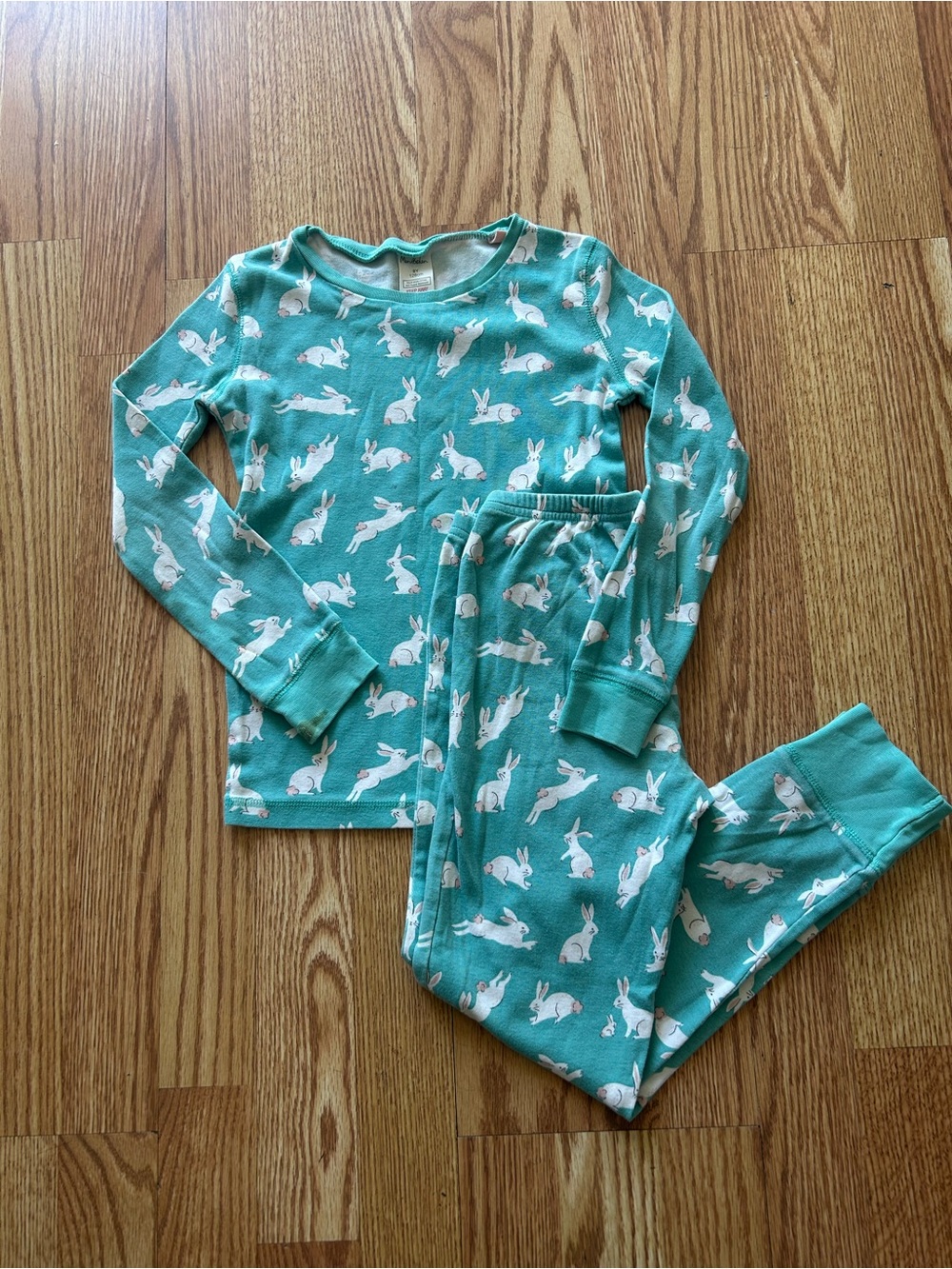 Mini Boden Teal Bunny Print Pajama Set Size 8 GUC